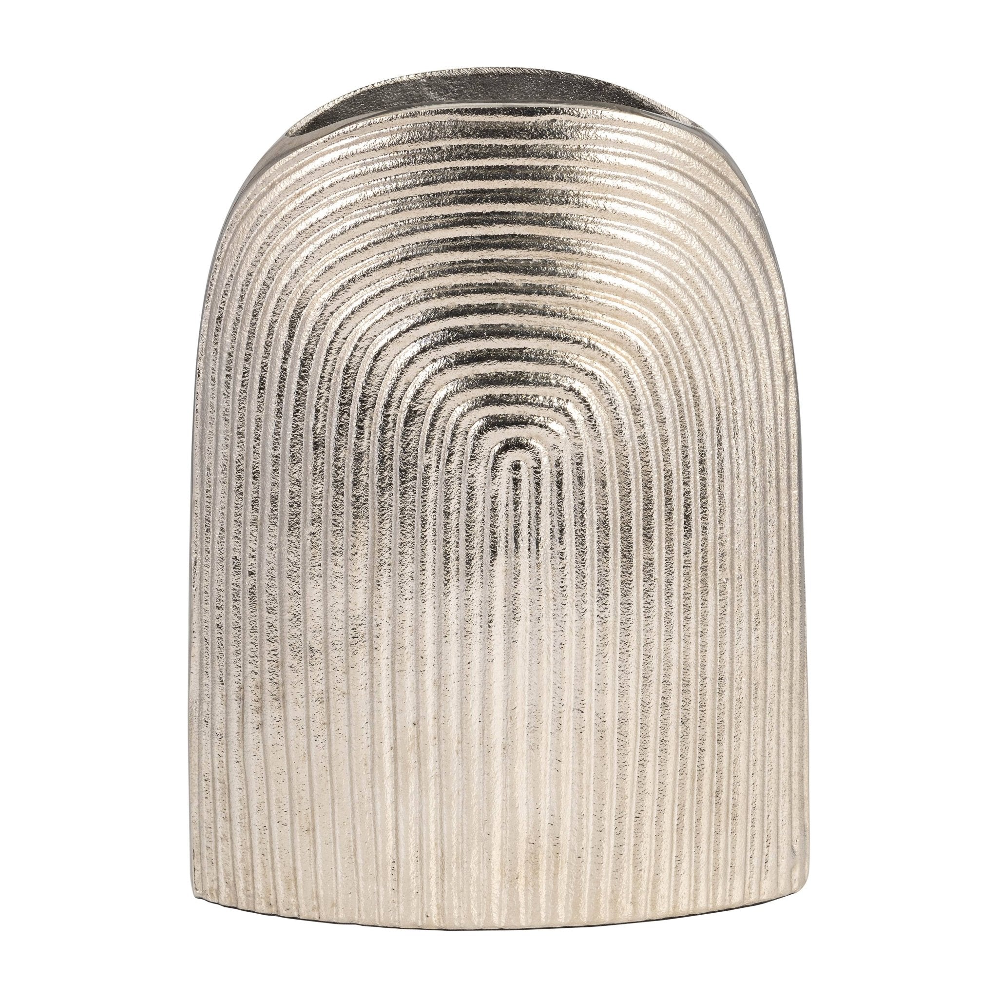 Silver 11 in. Aluminum Novelty Striped Arch Vase - HER Home Design Boutique